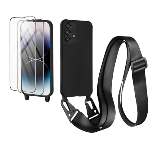 CaseLover Handykette für Samsung Galaxy A23 5G/A23 4G Hülle mit Band, Premium Silikon Necklace Handyhülle mit 2 Stück Schutzfolie Verstellbarer Kordel zum Umhängen Stossfest Schutzhülle, Schwarz von CaseLover