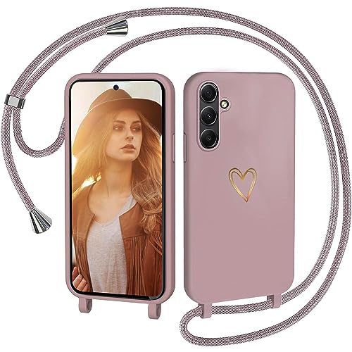 CaseLover Handykette für Samsung Galaxy A25 5G Hülle mit Band, Herz Muster Silikon Necklace Handyhülle mit Abnehmbar Kordel zum Umhängen Stossfest Bumper Handy Schutzhülle für Samsung A25, Pink von CaseLover