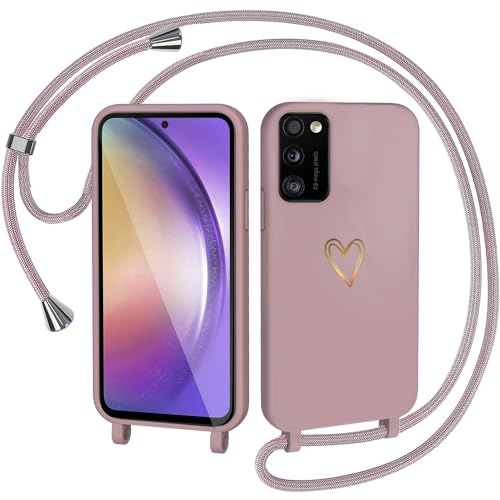 CaseLover Handykette für Samsung Galaxy A41 Hülle mit Band, Herz Muster Silikon Necklace Handyhülle mit Abnehmbar Kordel zum Umhängen Stossfest Bumper Handy Schutzhülle für Samsung Galaxy A41, Pink von CaseLover