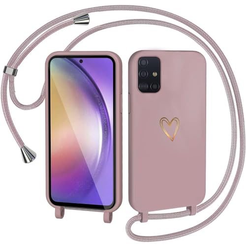 CaseLover Handykette für Samsung Galaxy A71 4G Hülle mit Band, Herz Muster Silikon Necklace Handyhülle mit Abnehmbar Kordel zum Umhängen Stossfest Bumper Handy Schutzhülle für Samsung A715F, Pink von CaseLover