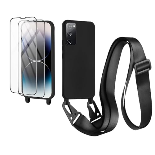 CaseLover Handykette für Samsung Galaxy S20 FE/S20 FE 5G Hülle mit Band, Premium Silikon Necklace Handyhülle mit 2 Stück Schutzfolie Verstellbarer Kordel zum Umhängen Stossfest Schutzhülle, Schwarz von CaseLover