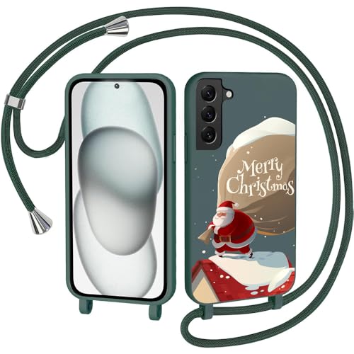 CaseLover Weihnachten Handyhülle für Samsung Galaxy S21 FE 5G Hülle mit Band, Handykette für Samsung S21 FE 5G Hülle Weihnachten mit Muster Weihnachtsmann Silikon Christmas Case Schutzhülle, Grün von CaseLover