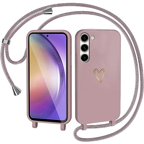 CaseLover Handykette für Samsung Galaxy S23 5G Hülle mit Band, Herz Muster Silikon Necklace Handyhülle mit Abnehmbar Kordel zum Umhängen Stossfest Bumper Handy Schutzhülle für Samsung S23, Pink von CaseLover