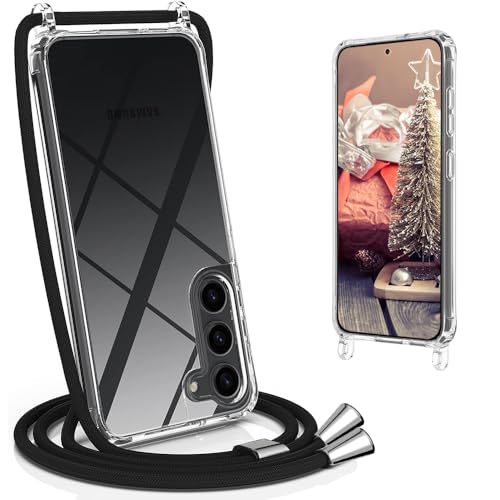 CaseLover Handykette für Samsung Galaxy S23 5G Hülle mit Band, Necklace Handyhülle mit Abnehmbar Kordel zum Umhängen Stossfest Bumper Handy Transparent Schutzhülle mit Schwarz Schnur für Samsung S23 von CaseLover