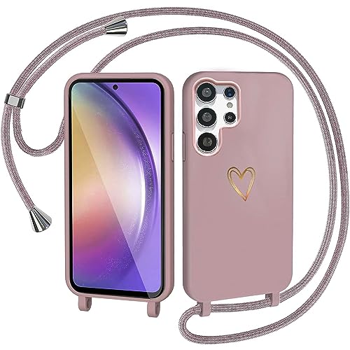 CaseLover Handykette für Samsung Galaxy S23 Ultra Hülle mit Band, Herz Muster Silikon Necklace Handyhülle mit Abnehmbar Kordel zum Umhängen Stossfest Bumper Handy Schutzhülle für S23 Ultra 5G, Pink von CaseLover