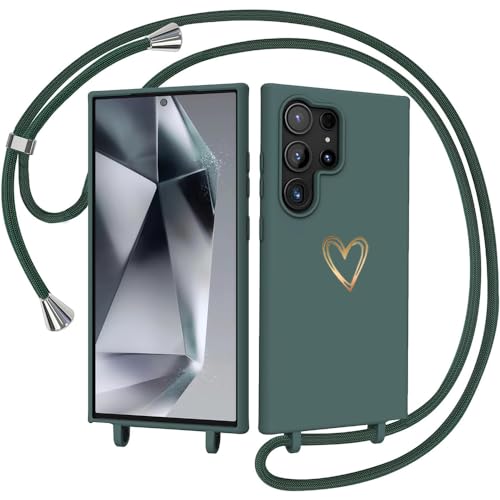 CaseLover Handykette für Samsung Galaxy S23 Ultra Hülle mit Band, Herz Muster Silikon Necklace Handyhülle mit Abnehmbar Kordel zum Umhängen Stossfest Bumper Handy Schutzhülle für S23 Ultra 5G, Grün CaseLover Handykette für Samsung Galaxy S23 Ultra Hülle mit Band, Herz Muster Silikon Necklace Handyhülle mit Abnehmbar Kordel zum Umhängen Stossfest Bumper Handy Schutzhülle für S23 Ultra 5G, Grün von CaseLover