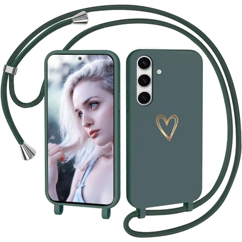 CaseLover Handykette für Samsung Galaxy S24 Plus Hülle mit Band, Herz Muster Silikon Necklace Handyhülle mit Abnehmbar Kordel zum Umhängen Stossfest Bumper Handy Schutzhülle für Samsung S24+ 5G, Grün CaseLover Handykette für Samsung Galaxy S24 Plus Hülle mit Band, Herz Muster Silikon Necklace Handyhülle mit Abnehmbar Kordel zum Umhängen Stossfest Bumper Handy Schutzhülle für Samsung S24+ 5G, Grün von CaseLover