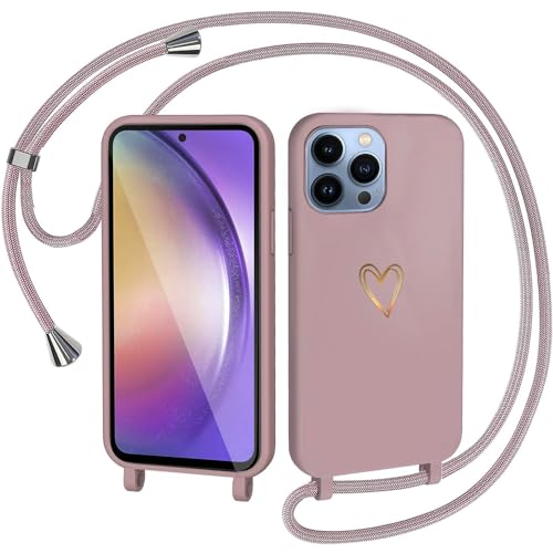 CaseLover Handykette kompatibel iPhone 15 Pro Max Hülle mit Band, Herz Muster Silikon Necklace Handyhülle mit Abnehmbar Kordel zum Umhängen Stossfest Bumper Schutzhülle für iPhone 15 Pro Max, Pink von CaseLover