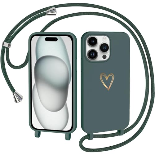 CaseLover Handykette kompatibel iPhone 15 Pro Max Hülle mit Band, Herz Muster Silikon Necklace Handyhülle mit Abnehmbar Kordel zum Umhängen Stossfest Bumper Schutzhülle für iPhone 15 Pro Max, Grün CaseLover Handykette kompatibel iPhone 15 Pro Max Hülle mit Band, Herz Muster Silikon Necklace Handyhülle mit Abnehmbar Kordel zum Umhängen Stossfest Bumper Schutzhülle für iPhone 15 Pro Max, Grün von CaseLover