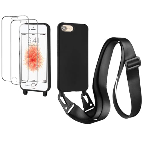 CaseLover Handykette kompatibel iPhone SE 2022/8/7/6/6S/SE 2020 Hülle mit Band, Silikon Necklace Handyhülle mit 2 Stück Schutzfolie Verstellbarer Kordel zum Umhängen Stossfest Schutzhülle, Schwarz CaseLover Handykette kompatibel iPhone SE 2022/8/7/6/6S/SE 2020 Hülle mit Band, Silikon Necklace Handyhülle mit 2 Stück Schutzfolie Verstellbarer Kordel zum Umhängen Stossfest Schutzhülle, Schwarz von CaseLover