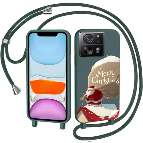 CaseLover Weihnachten Handyhülle kompatibel Xiaomi 13T/13T Pro Hülle mit Band Handykette für Xiaomi 13T/13T Pro Hülle Weihnachten mit Muster Weihnachtsmann Silikon Christmas Case Schutzhülle, Grün von CaseLover