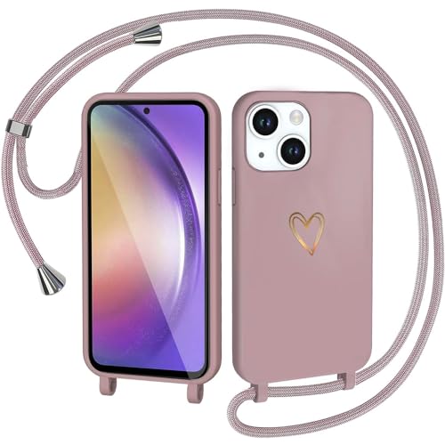 CaseLover Handykette kompatibel mit iPhone 13 Hülle mit Band, Herz Muster Silikon Necklace Handyhülle mit Abnehmbar Kordel zum Umhängen Stossfest Bumper Handy Schutzhülle für iPhone 13 6.1", Pink von CaseLover