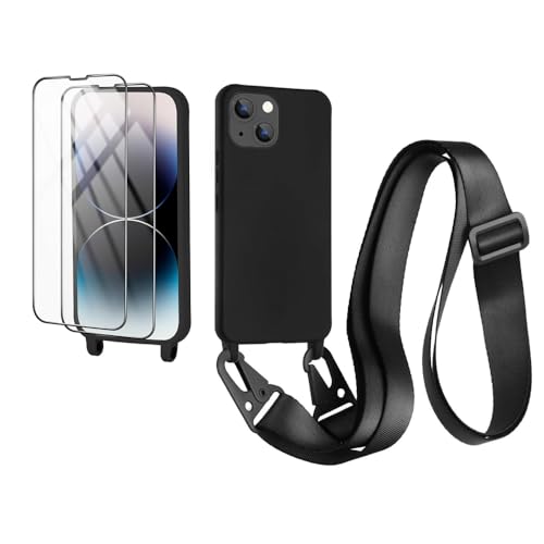 CaseLover Handykette kompatibel mit iPhone 13 Hülle mit Band, Premium Silikon Necklace Handyhülle mit 2 Stück Schutzfolie Verstellbarer Kordel zum Umhängen Stossfest Bumper Schutzhülle Case, Schwarz CaseLover Handykette kompatibel mit iPhone 13 Hülle mit Band, Premium Silikon Necklace Handyhülle mit 2 Stück Schutzfolie Verstellbarer Kordel zum Umhängen Stossfest Bumper Schutzhülle Case, Schwarz von CaseLover