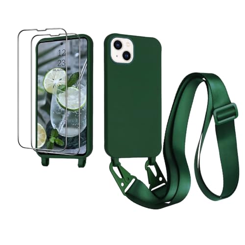 CaseLover Handykette kompatibel mit iPhone 15 Hülle mit Band, Premium Silikon Necklace Handyhülle mit 2 Stück Schutzfolie Verstellbarer Kordel zum Umhängen Stossfest Schutzhülle Case, Dunkelgrün CaseLover Handykette kompatibel mit iPhone 15 Hülle mit Band, Premium Silikon Necklace Handyhülle mit 2 Stück Schutzfolie Verstellbarer Kordel zum Umhängen Stossfest Schutzhülle Case, Dunkelgrün von CaseLover
