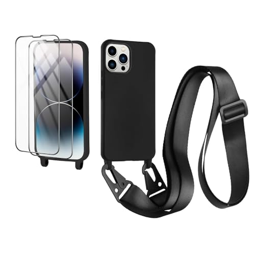 CaseLover Handykette kompatibel mit iPhone 15 Pro Hülle mit Band, Premium Silikon Necklace Handyhülle mit 2 Stück Schutzfolie Verstellbarer Kordel zum Umhängen Stossfest Schutzhülle Case, Schwarz CaseLover Handykette kompatibel mit iPhone 15 Pro Hülle mit Band, Premium Silikon Necklace Handyhülle mit 2 Stück Schutzfolie Verstellbarer Kordel zum Umhängen Stossfest Schutzhülle Case, Schwarz von CaseLover