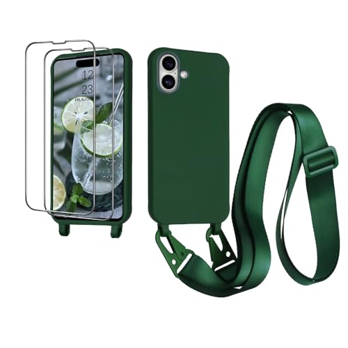 CaseLover Handykette kompatibel mit iPhone 16 Plus Hülle mit Band, Premium Silikon Necklace Handyhülle mit 2 Stück Schutzfolie Verstellbarer Kordel zum Umhängen Stossfest Schutzhülle Case, Dunkelgrün CaseLover Handykette kompatibel mit iPhone 16 Plus Hülle mit Band, Premium Silikon Necklace Handyhülle mit 2 Stück Schutzfolie Verstellbarer Kordel zum Umhängen Stossfest Schutzhülle Case, Dunkelgrün von CaseLover