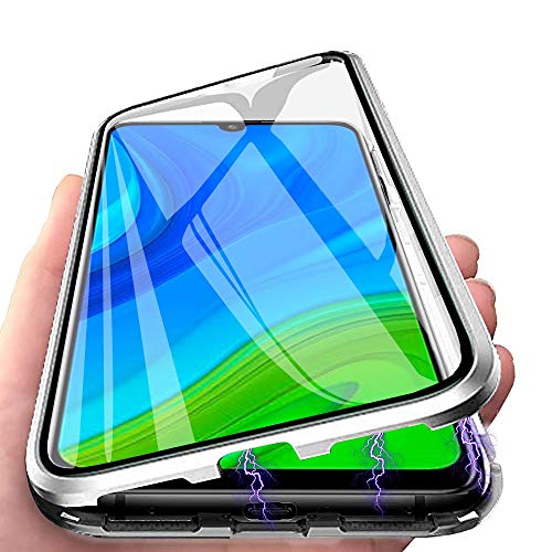 CaseLover Huawei P20 Hülle, Handyhülle für Huawei P20 Hülle Magnetic Adsorption, 360 Grad Komplettschutz Schutzhülle Clear Doppelseitige Aus Gehärtetem Glas Metall Flip Tasche Case Cover, Silber von CaseLover