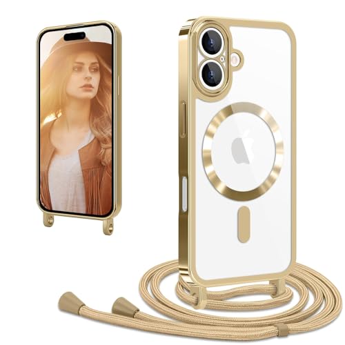 CaseLover Magnetische Handykette kompatibel mit iPhone 16 Hülle mit Band Klare Silikon Necklace Handyhülle mit Kordel zum Umhängen Stossfest mit Kameraschutz Bumper Handy Schutzhülle Case, Gold CaseLover Magnetische Handykette kompatibel mit iPhone 16 Hülle mit Band Klare Silikon Necklace Handyhülle mit Kordel zum Umhängen Stossfest mit Kameraschutz Bumper Handy Schutzhülle Case, Gold von CaseLover