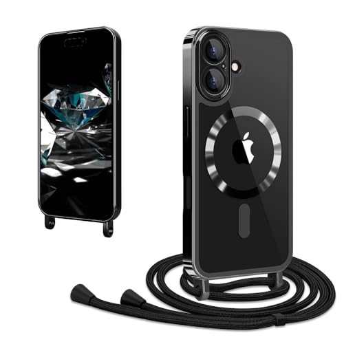CaseLover Magnetische Handykette kompatibel mit iPhone 16 Plus Hülle mit Band Klare Silikon Necklace Handyhülle mit Kordel zum Umhängen Stossfest mit Kameraschutz Bumper Handy Schutzhülle, Schwarz CaseLover Magnetische Handykette kompatibel mit iPhone 16 Plus Hülle mit Band Klare Silikon Necklace Handyhülle mit Kordel zum Umhängen Stossfest mit Kameraschutz Bumper Handy Schutzhülle, Schwarz von CaseLover
