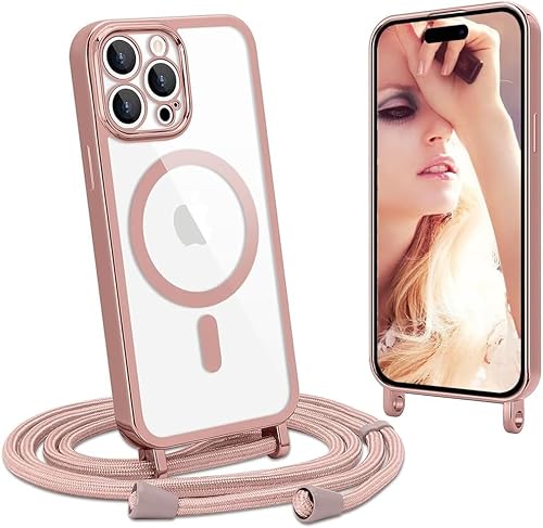 CaseLover Magnetische Handykette kompatibel mit iPhone 16 Pro Max Hülle mit Band Klare Silikon Necklace Handyhülle mit Kordel zum Umhängen Stossfest mit Kameraschutz Bumper Schutzhülle Case, Roségold CaseLover Magnetische Handykette kompatibel mit iPhone 16 Pro Max Hülle mit Band Klare Silikon Necklace Handyhülle mit Kordel zum Umhängen Stossfest mit Kameraschutz Bumper Schutzhülle Case, Roségold von CaseLover