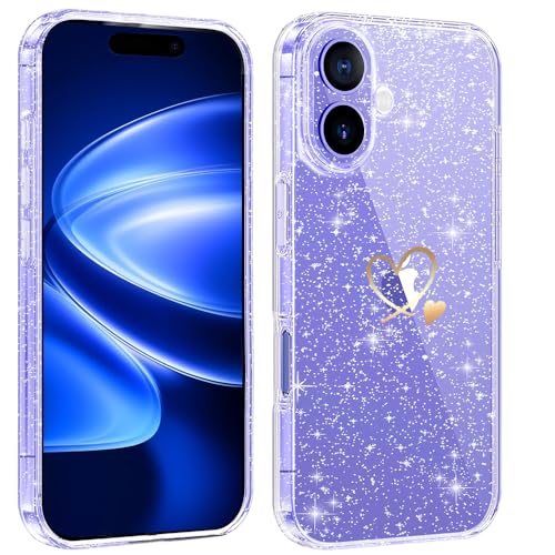 Handyhülle kompatibel mit iPhone 16 Hülle, CaseLover Glitzer Transparent Hülle Cute Herz Muster Mädchen Galvanik Ultra Dünn Weich TPU Silikon Kameraschutz Stoßfeste Schutzhülle kompatibel iPhone 16, B von CaseLover