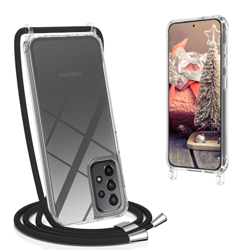 Handykette für Samsung Galaxy A23 5G/4G Hülle mit Band, CaseLover Necklace Handyhülle mit Abnehmbar Kordel zum Umhängen Stossfest Bumper Handy Transparent Schutzhülle mit Schwarz Schnur für Galaxy A23 von CaseLover