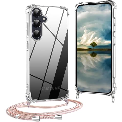 Handykette für Samsung Galaxy A55 5G Hülle mit Band, CaseLover Transparente Silikon Necklace Handyhülle mit Abnehmbar Kordel Stossfest Bumper Handy Schutzhülle zum Umhängen Kameraschutz Case, Roségold Handykette für Samsung Galaxy A55 5G Hülle mit Band, CaseLover Transparente Silikon Necklace Handyhülle mit Abnehmbar Kordel Stossfest Bumper Handy Schutzhülle zum Umhängen Kameraschutz Case, Roségold von CaseLover