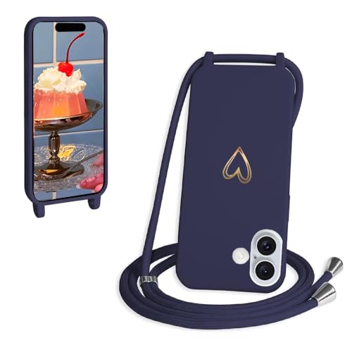 Handykette kompatibel mit iPhone 16 Hülle mit Band, CaseLover Herz Muster Silikon Necklace Handyhülle mit Abnehmbar Kordel zum Umhängen Stossfest Bumper Schutzhülle kompatibel mit iPhone 16, Navy Blau Handykette kompatibel mit iPhone 16 Hülle mit Band, CaseLover Herz Muster Silikon Necklace Handyhülle mit Abnehmbar Kordel zum Umhängen Stossfest Bumper Schutzhülle kompatibel mit iPhone 16, Navy Blau von CaseLover