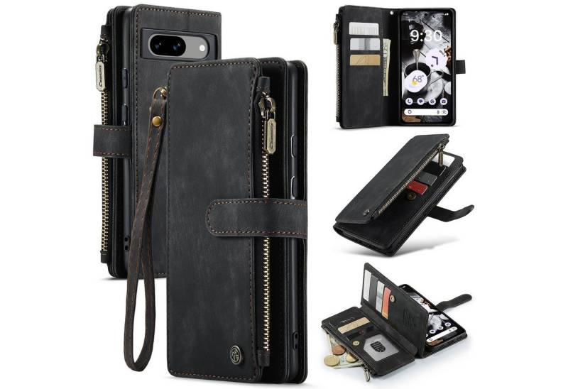 CaseMe Handyhülle Für Google Pixel 8a Kunstleder Multifunktion Wallet Tasche Schwarz, Kunst-Leder Schutz Tasche Smart Case Multifunktion von CaseMe