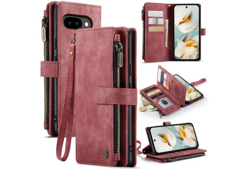 CaseMe Handyhülle Für Google Pixel 9a Kunstleder Multifunktion C30 Wallet Tasche Rot, Kunst-Leder Schutz Tasche Smart Case Multifunktion von CaseMe