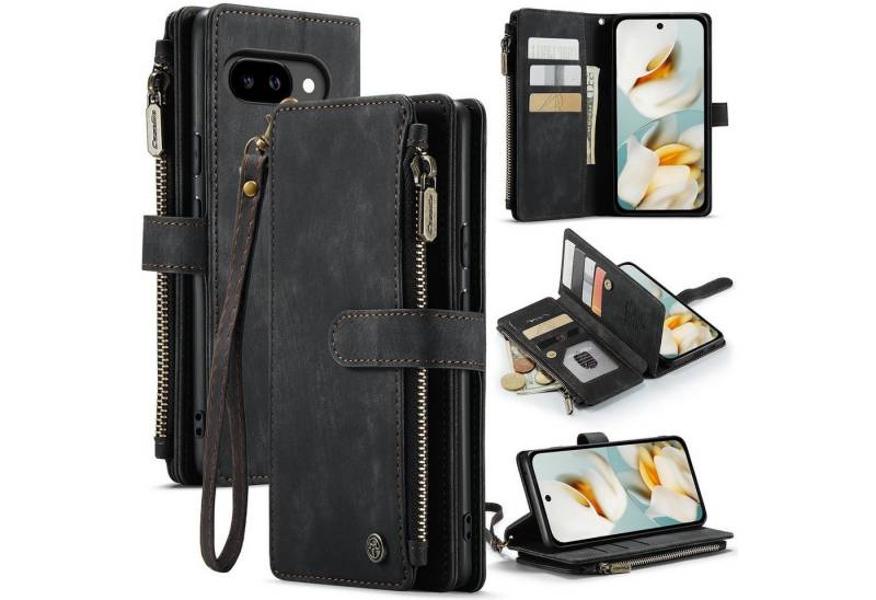 CaseMe Handyhülle Für Google Pixel 9a Kunstleder Multifunktion C30 Wallet Tasche Schwarz, Kunst-Leder Schutz Tasche Smart Case Multifunktion von CaseMe