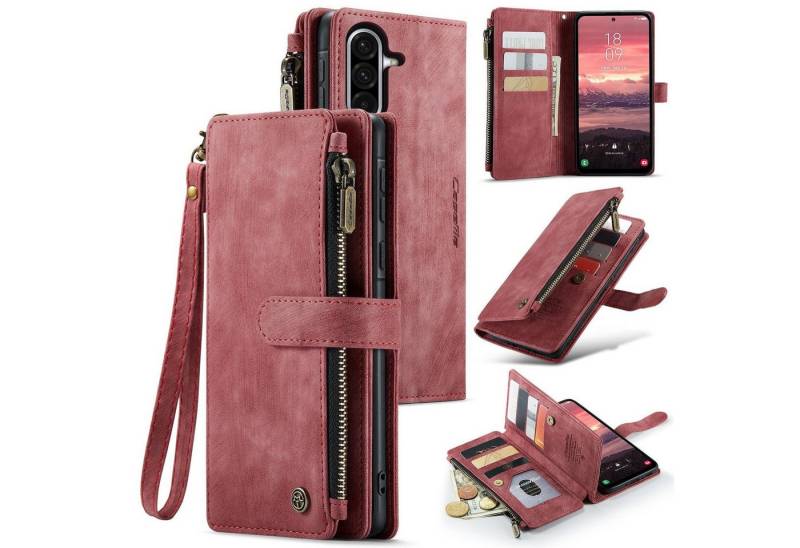 CaseMe Handyhülle Für Samsung Galaxy A56 / A36 Kunstleder Multifunktion Tasche Case Rot, Kunst-Leder Schutz Tasche Smart Case Multifunktion von CaseMe