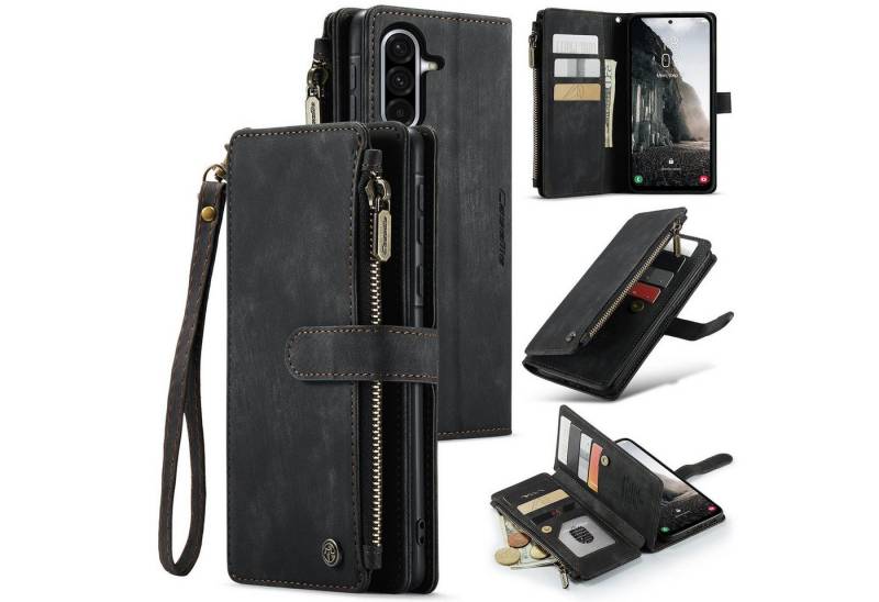 CaseMe Handyhülle Für Samsung Galaxy A56 / A36 Kunstleder Multifunktion Tasche Schwarz, Kunst-Leder Schutz Tasche Smart Case Multifunktion von CaseMe