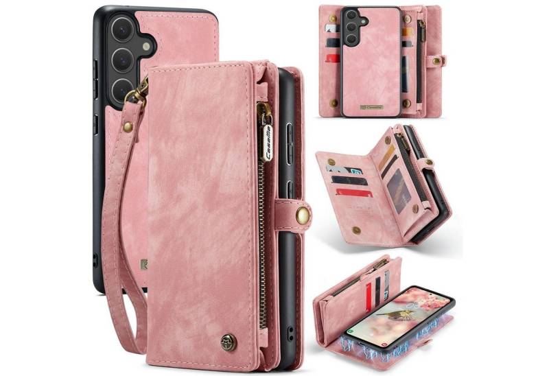 CaseMe Handyhülle Für Samsung Galaxy S25 5G Kunstleder Multifunktion Tasche Hülle Pink, Kunst-Leder Schutz Tasche Smart Case Multifunktion von CaseMe