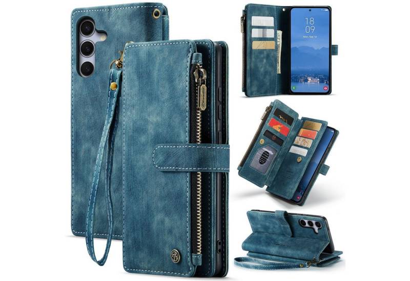 CaseMe Handyhülle Für Samsung Galaxy S25 Plus Kunstleder Multifunktion Tasche Hülle Case, Kunst-Leder Schutz Tasche Smart Case Multifunktion von CaseMe