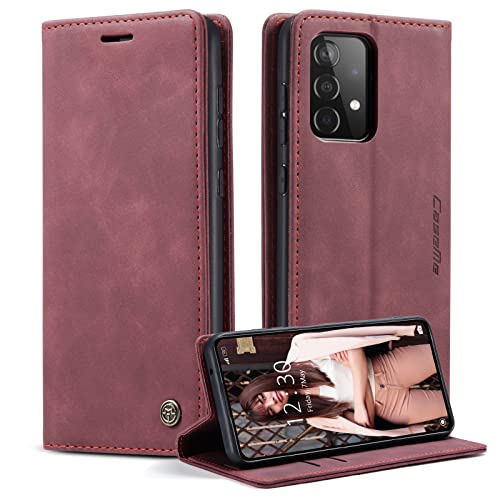 CaseMe Handyhülle für Samsung Galaxy A52S 5G/A52 4G/5G Hülle Premium Leder Klappbar Flip Case Magnet Kartenfach Standfunktion Tasche Schutzhülle für Samsung Galaxy A52S 5G/A52 4G/5G - Weinrot von CaseMe