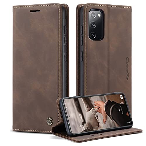 CaseMe Handyhülle für Samsung Galaxy S20 FE 5G/4G Hülle Premium Leder Klappbar Flip Case Magnet Kartenfach Standfunktion Tasche Schutzhülle Kaffee von CaseMe