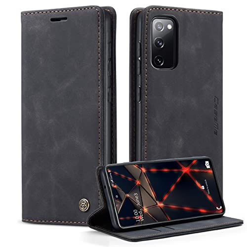 CaseMe Handyhülle für Samsung Galaxy S20 FE 5G/4G Hülle Premium Leder Klappbar Flip Case Magnet Kartenfach Standfunktion Tasche Schutzhülle für Samsung Galaxy S20 FE 5G/4G - Schwarz von CaseMe