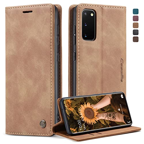 CaseMe Handyhülle für Samsung Galaxy S20 Hülle Premium Lederhülle Klappbar Flip Case Tasche Magnet Kartenfach Standfunktion Schutzhülle für Samsung Galaxy S20 6,2'' - Braun von CaseMe