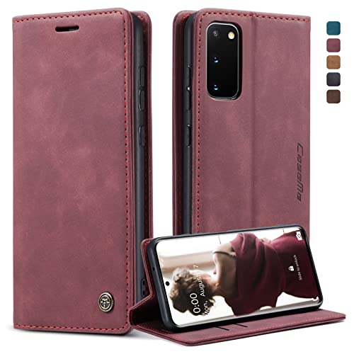 CaseMe Handyhülle für Samsung Galaxy S20 Hülle Premium Lederhülle Klappbar Flip Case Tasche Magnet Kartenfach Standfunktion Schutzhülle für Samsung Galaxy S20 6,2'' - Weinrot von CaseMe