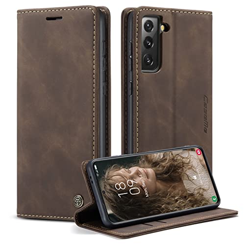 caseme Handyhülle für Samsung Galaxy S21 5G Hülle Premium Leder Klappbar Flip Case Magnet Kartenfach Standfunktion Tasche Schutzhülle für Samsung Galaxy S21 5G (6.2 Zoll) - Kaffee von CaseMe