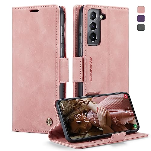 CaseMe Handyhülle für Samsung Galaxy S21 5G Hülle Premium Leder Klappbar Tasche RFID Schutzhülle Flip Case Magnet Kartenfach Standfunktion Klapphülle für Samsung Galaxy S21 5G 6,2'' - Rosa von CaseMe