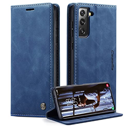 CaseMe Handyhülle für Samsung Galaxy S21 5G Hülle Premium Lederhülle Klappbar Flip Case Tasche Magnet Kartenfach Standfunktion Schutzhülle für Samsung Galaxy S21 5G 6,2'' - Blau von CaseMe