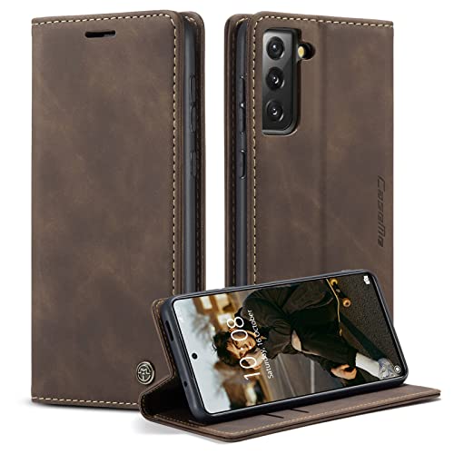 CaseMe Handyhülle für Samsung Galaxy S21 FE 5G Hülle (Nicht für Galaxy S21) Premium Leder Klappbar Flip Case Magnet Kartenfach Standfunktion Tasche Schutzhülle für Samsung S21 FE 5G (6.4'') - Kaffee von CaseMe