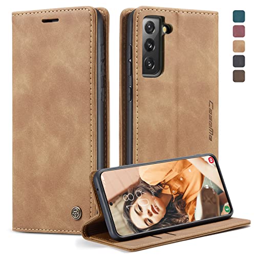 CaseMe Handyhülle für Samsung Galaxy S21 FE 5G Hülle (Nicht für Galaxy S21) Premium Leder Klappbar Flip Case Magnet Kartenfach Standfunktion Tasche Schutzhülle für Samsung S21 FE 5G (6.4'') - Braun von CaseMe