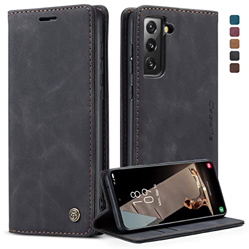 CaseMe Handyhülle für Samsung Galaxy S21 FE 5G Hülle (Nicht für Galaxy S21) Premium Leder Klappbar Flip Case Magnet Kartenfach Standfunktion Tasche Schutzhülle für Samsung S21 FE 5G (6.4'') - Schwarz von CaseMe