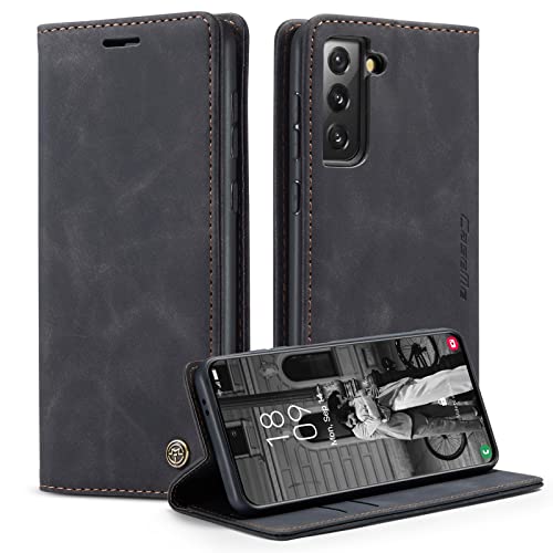 caseme Handyhülle für Samsung Galaxy S21 Hülle (6.2 Zoll) Premium Leder Klappbar Flip Case Magnet Kartenfach Standfunktion Brieftasche Schutzhülle für Samsung Galaxy S21 5G - Schwarz von CaseMe