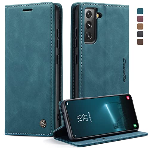 CaseMe Handyhülle für Samsung Galaxy S22 5G Hülle Premium Leder Klappbar Flip Case Magnet Kartenfach Standfunktion Tasche Schutzhülle für Samsung Galaxy S22 5G (6.1 Zoll) - Blaugrün von CaseMe