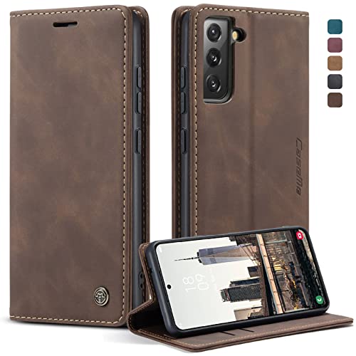 CaseMe Handyhülle für Samsung Galaxy S22 5G Hülle Premium Leder Klappbar Flip Case Magnet Kartenfach Standfunktion Tasche Schutzhülle für Samsung Galaxy S22 5G (6.1 Zoll) - Kaffee von CaseMe