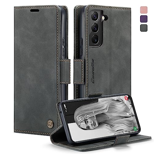 CaseMe Handyhülle für Samsung Galaxy S22 5G Hülle Premium Leder Klappbar Tasche RFID Schutzhülle Flip Case Magnet Kartenfach Standfunktion Klapphülle für Samsung Galaxy S22 5G 6,1'' - Grau von CaseMe